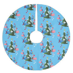 Ice Skating Flamingos with Santa Hats Brushed Polyester Tree Skirt