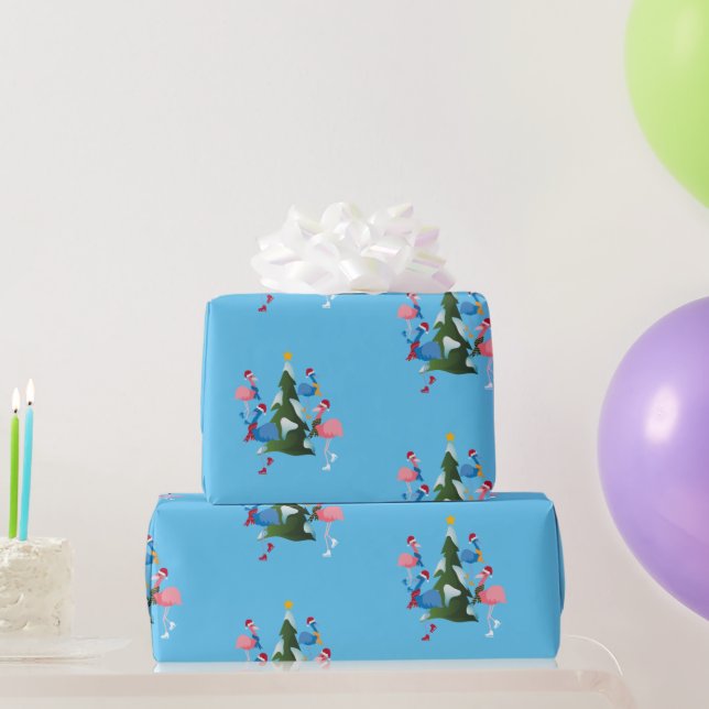 Ice Skating Flamingos with Santa Hats Christmas Wrapping Paper (Party Gifts)