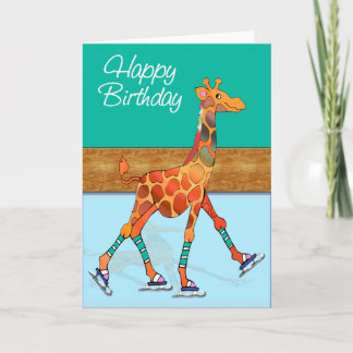 Ice Skating Giraffe at the Rink Birthday Card