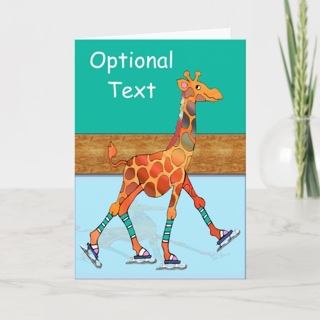 Ice Skating Giraffe & Rink - Customisable Invitation (Front)