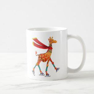 Ice Skating Giraffe with Scarf Coffee Mug