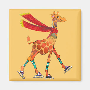 Ice Skating Giraffe with Scarf Magnet
