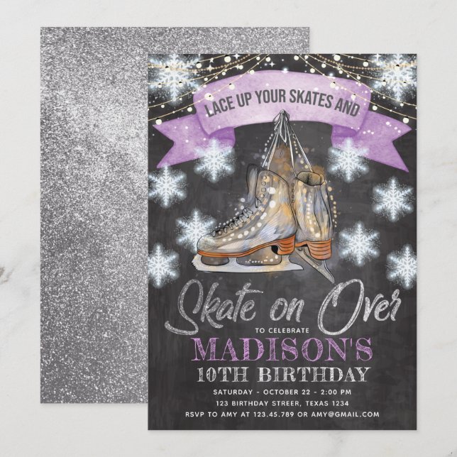 Ice Skating Girl Birthday Invitation (Front/Back)