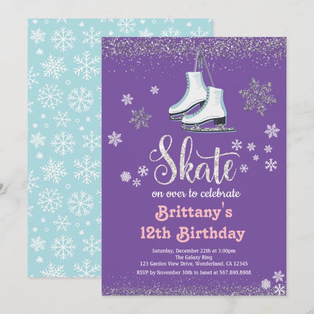 Ice Skating Girl Birthday Party Invitation (Front/Back)