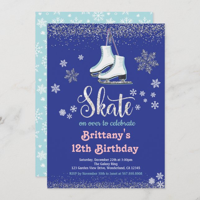 Ice Skating Girl Birthday Party Invitation (Front/Back)