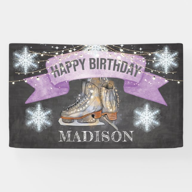 Ice Skating Girl Birthday Personalised Banner (Horizontal)