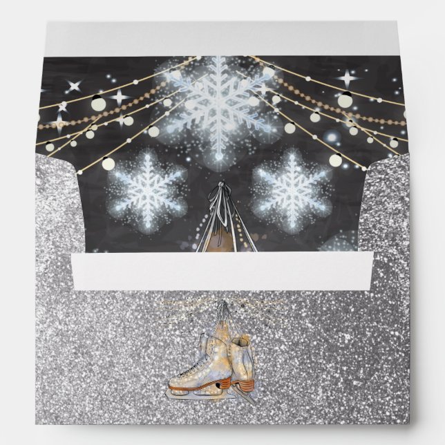 Ice Skating Girl Birthday Silver Glitter Envelope (Back (Bottom))
