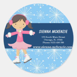 Ice Skating Girl (Blue) Classic Round Sticker