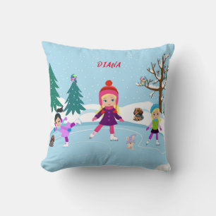 ICE SKATING GIRL'S & ANIMAL FRIENDS CUSHION