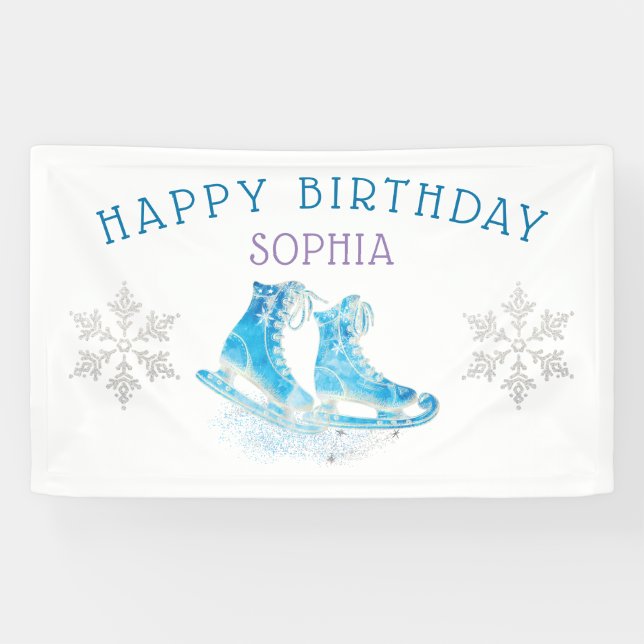 Ice Skating Happy Birthday Personalised Banner (Horizontal)