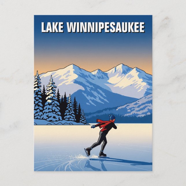 Ice Skating in Lake Winnipesaukee Travel Postcard (Front)