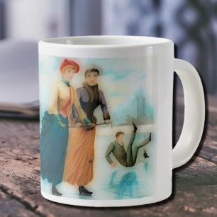 Ice skating in Norway - funny vintage graphics Large Coffee Mug
