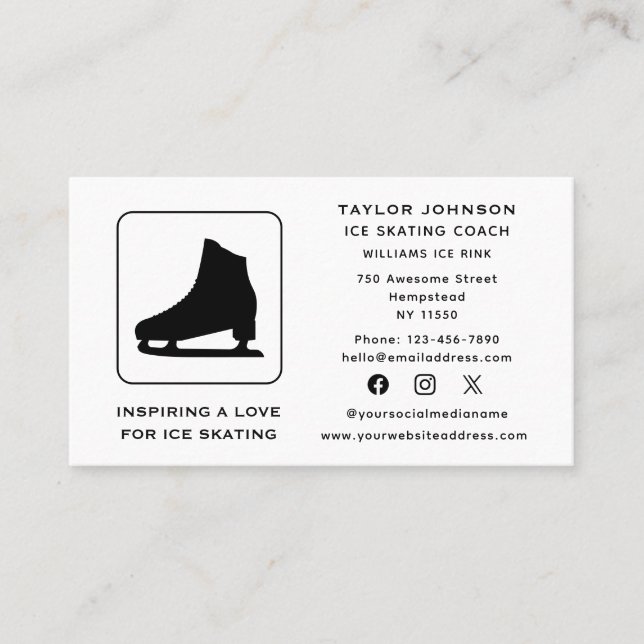 Ice Skating Instructor Sports Coach Social Media Business Card (Front)