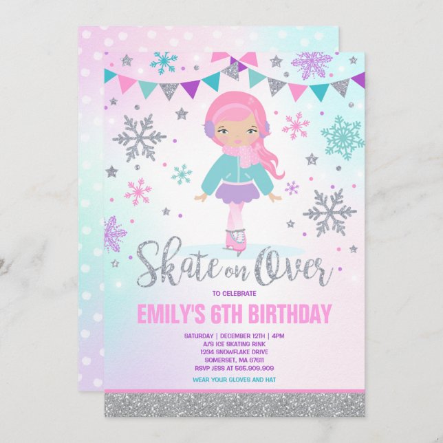 Ice skating Invitation Ice Skating Party Silver (Front/Back)