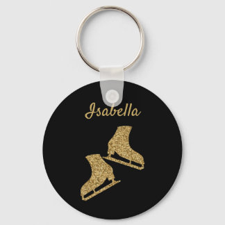 Ice skating keychain ice skates gold glitter