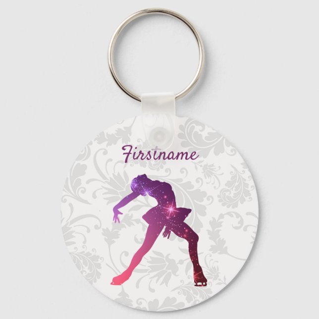 Ice skating keychain - Pink Purple Figure skater (Front)