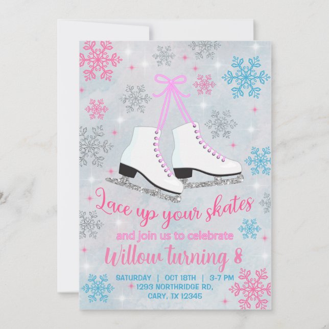 Ice skating lace up your skates girl invite. invit invitation (Front)