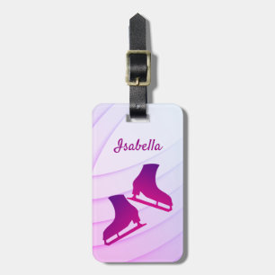 Ice skating luggage tag figure skates purple pink