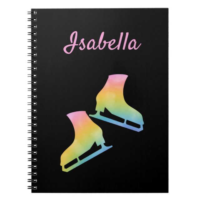 Ice skating notebook figure skate rainbow black (Front)