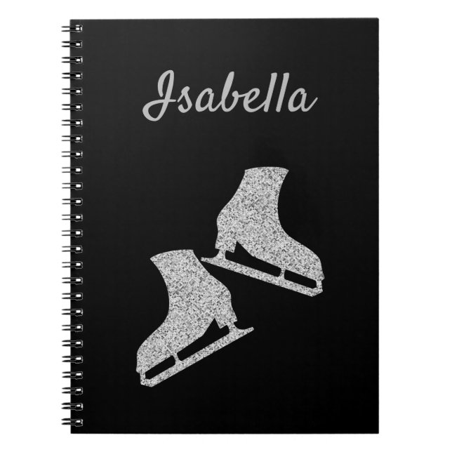 Ice skating notebook figure skate silver glitter (Front)