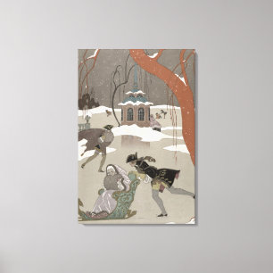 Ice Skating on the Frozen Lake, illustration for Canvas Print