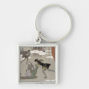 Ice Skating on the Frozen Lake, illustration for Key Ring