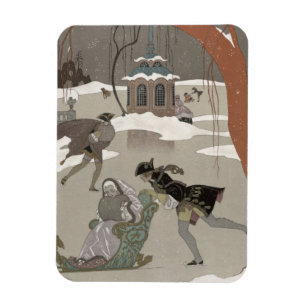 Ice Skating on the Frozen Lake, illustration for Magnet