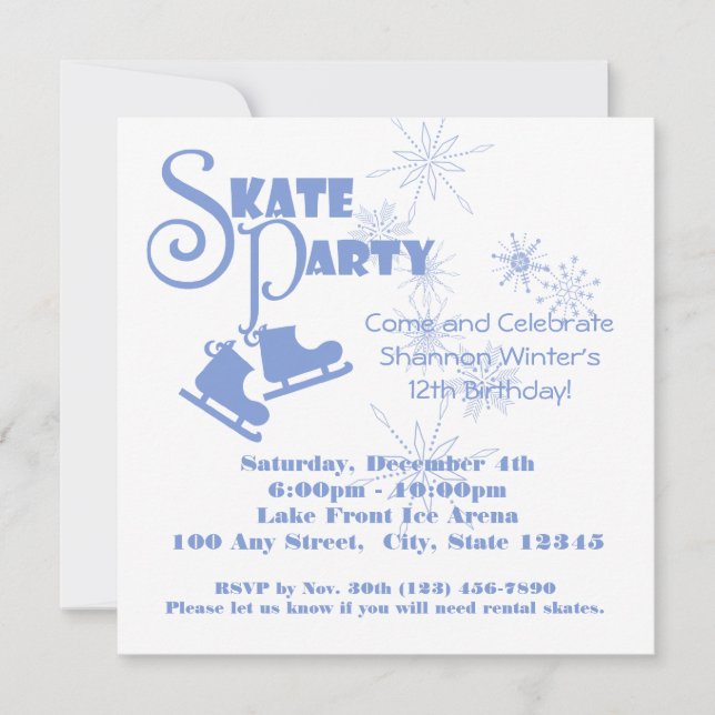 Ice Skating Party Invitation (Front)
