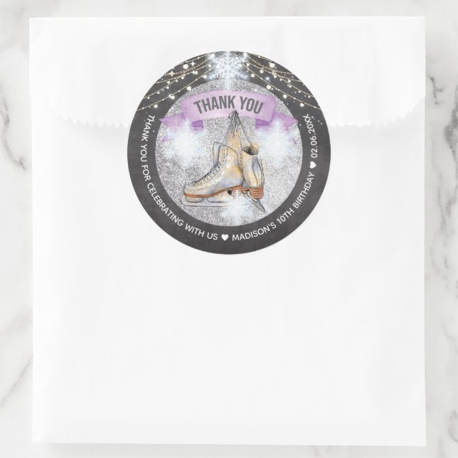 Ice Skating Party Personalised Classic Round Sticker (Bag)