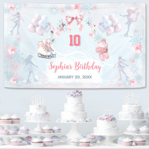 Ice Skating Party Pink Blue Winter Girl Birthday Banner