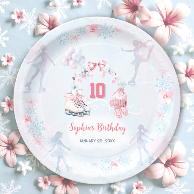 Ice Skating Party Pink Blue Winter Girl Birthday  Paper Plate (Ice Skating Party Pink Blue Winter Girl Birthday Paper Plates)