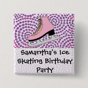 Ice Skating Party, Pink Skate 15 Cm Square Badge