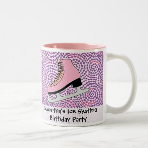 Ice Skating Party, Pink Skate Two-Tone Coffee Mug