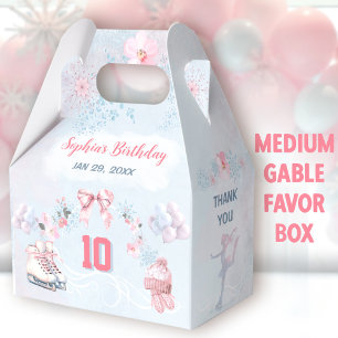 Ice Skating Party Pink Winter Girl Birthday Medium Favour Box