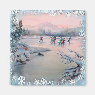 ICE SKATING PARTY & SNOWFLAKES by SHARON SHARPE Magnet