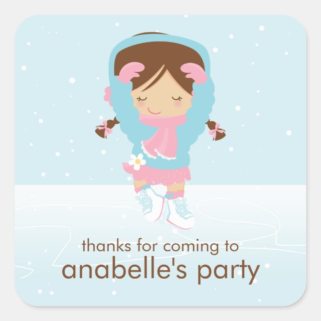 Ice Skating Party Square Sticker (Front)