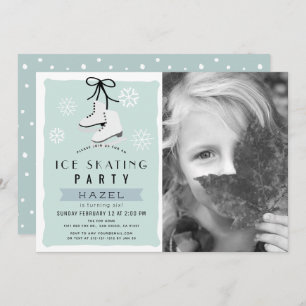 Ice Skating Party Winter Blue Retro Birthday Invitation
