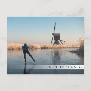 Ice skating past windmill and reeds bar postcard
