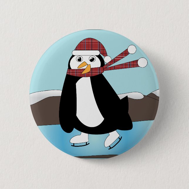 Ice Skating Penguin Button (Front)