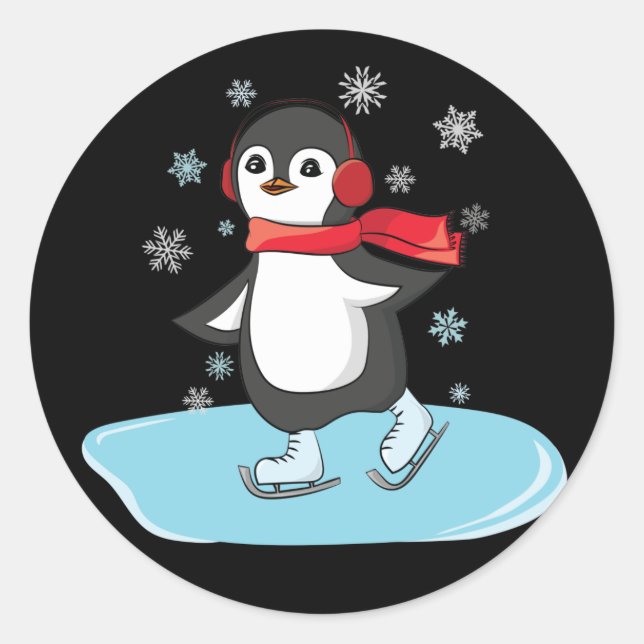 Ice Skating Penguin Classic Round Sticker (Front)