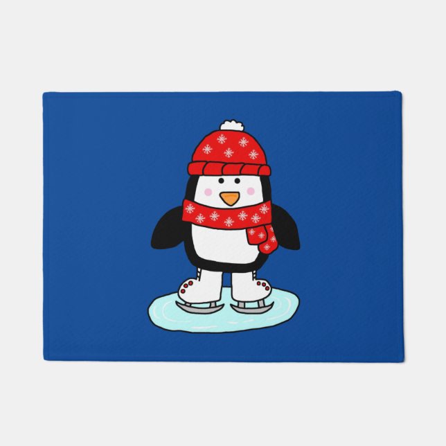 Ice Skating Penguin Doormat (Front)