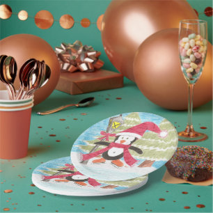 Ice skating penguin paper plates
