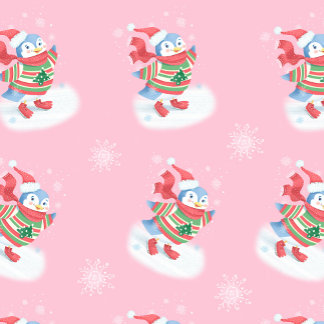  Ice Skating Penguin Pink Wrapping Paper