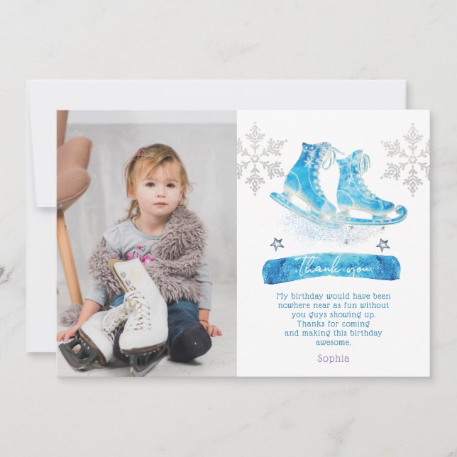 Ice Skating Photo Birthday Thank you Card (Front)