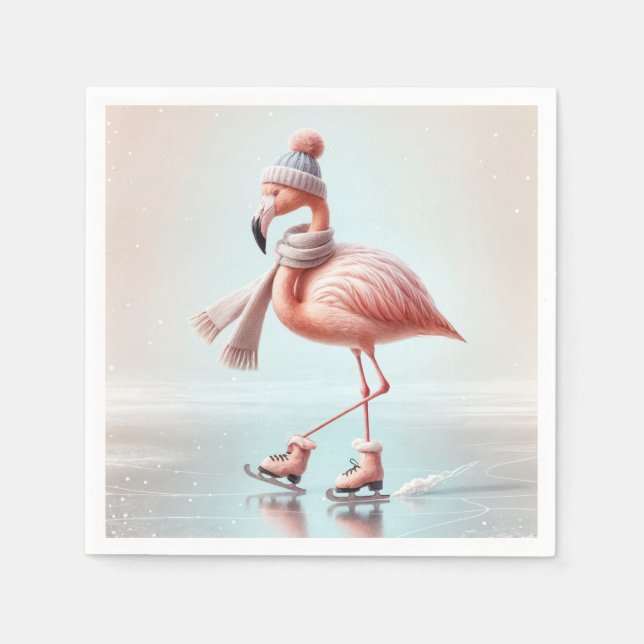 Ice Skating Pink Flamingo Napkin (Front)