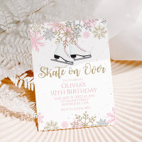 Ice Skating Pink Gold Glitter Snowflakes Birthday