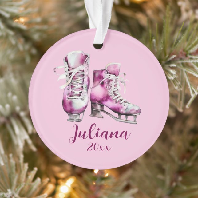 Ice-Skating Pink Ornament, Girls Photo Christmas  Ornament (Tree)