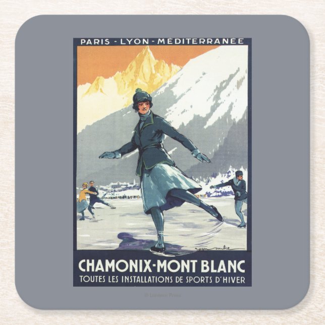 Ice Skating - PLM Olympic Promo Poster Square Paper Coaster (Front)
