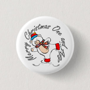 Ice Skating Polar Bear Christmas 3 Cm Round Badge