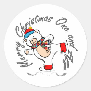 Ice Skating Polar Bear Christmas Classic Round Sticker